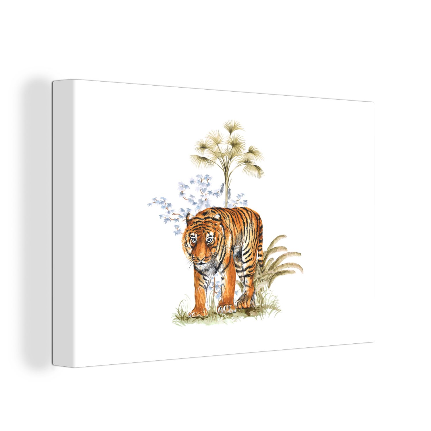 OneMillionCanvasses® Leinwandbild Tiger - Pflanze - Weiß, (1 St), Wandbild Leinwandbilder, Aufhängefertig, Wanddeko, 30x20 cm