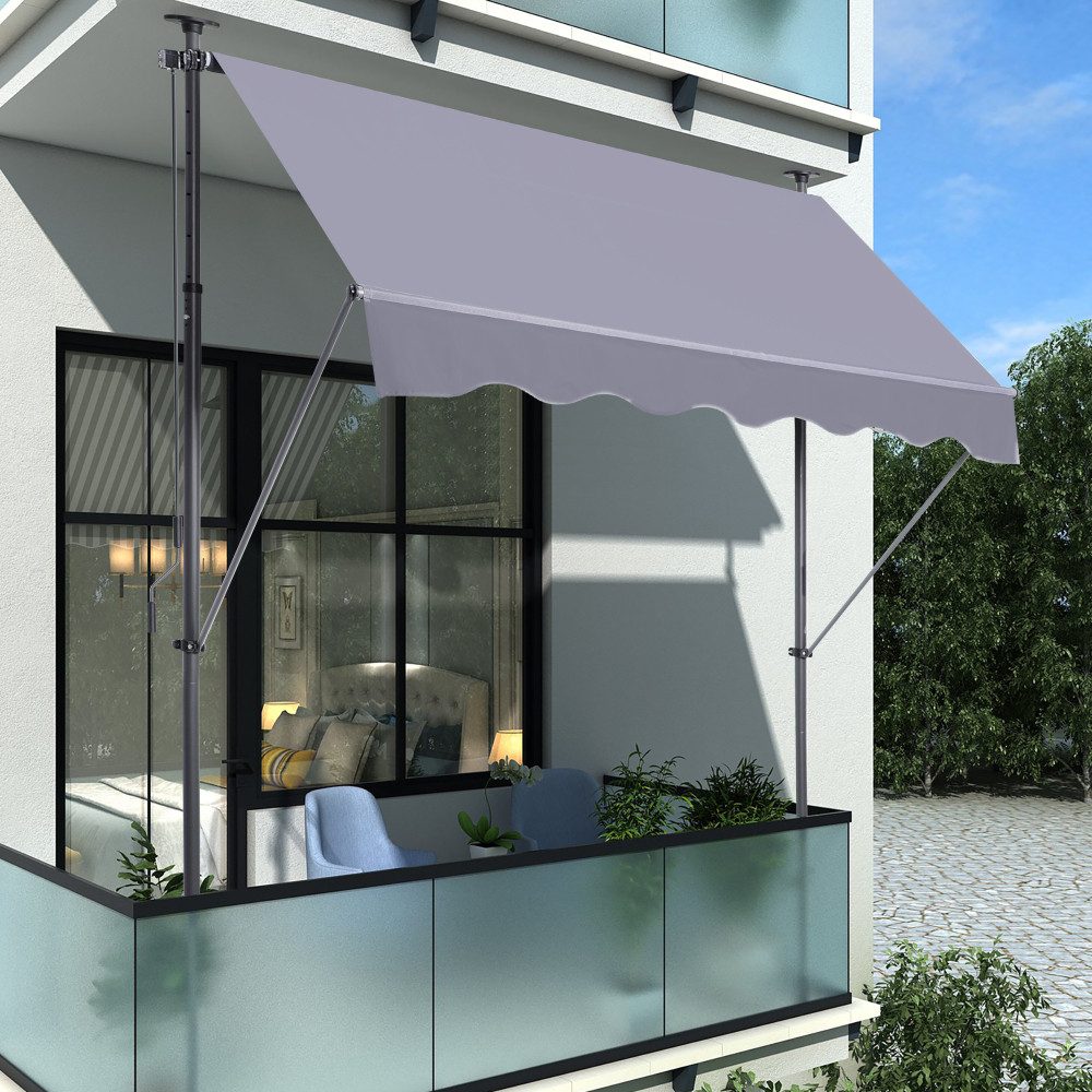 BBWL Klemmmarkise Gelenkarmmarkise ohne Bohren höhenverstellbar UV-Schutz Handkurbel Klemmmarkise Balkon Aluminium Grau