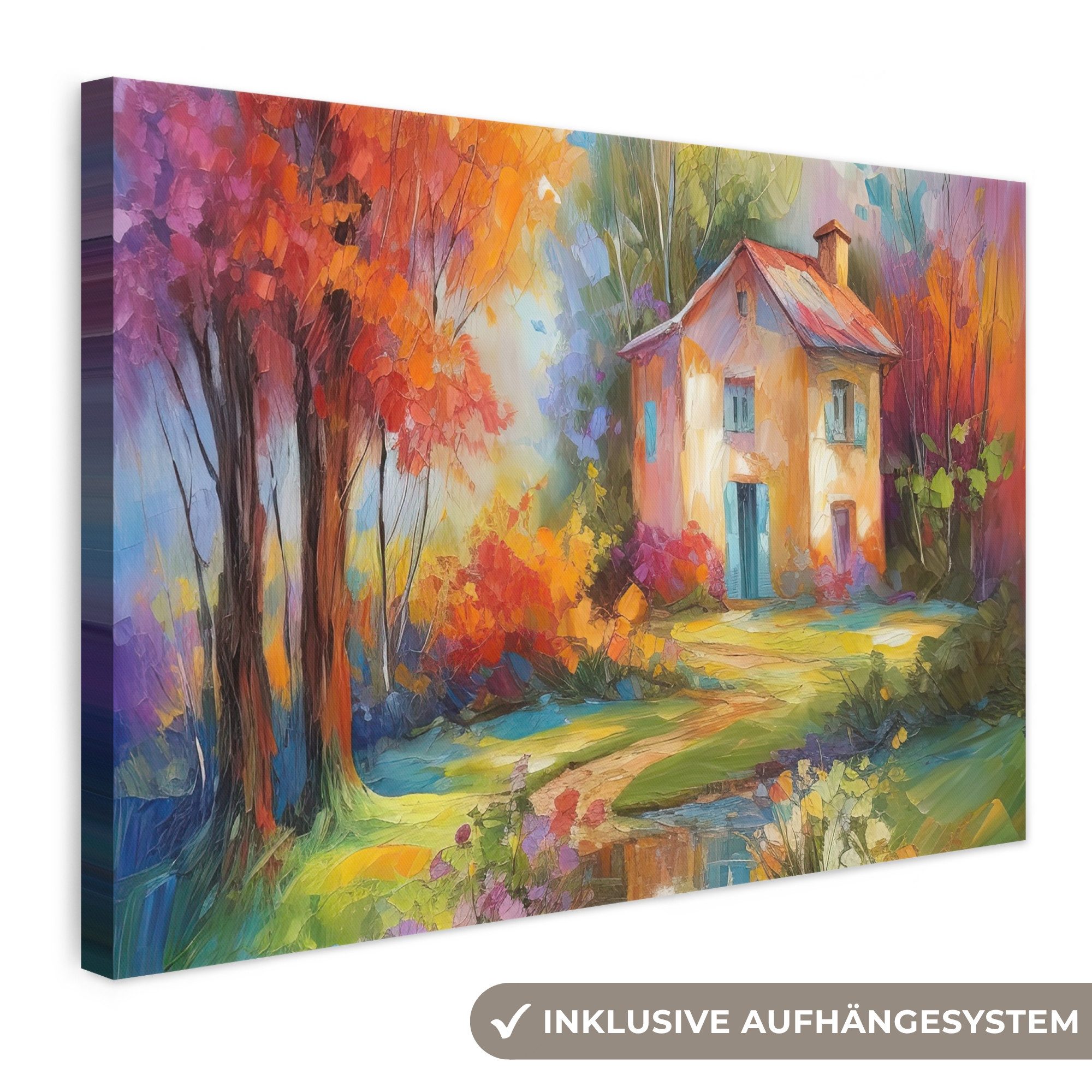 OneMillionCanvasses® Leinwandbild Landschaft - Farbenfroh - Ölfarbenoptik - Kunst, Fotodruck (1 St), Leinwand Bilder Klein, Wand Dekoration Aesthetic 30x20 cm