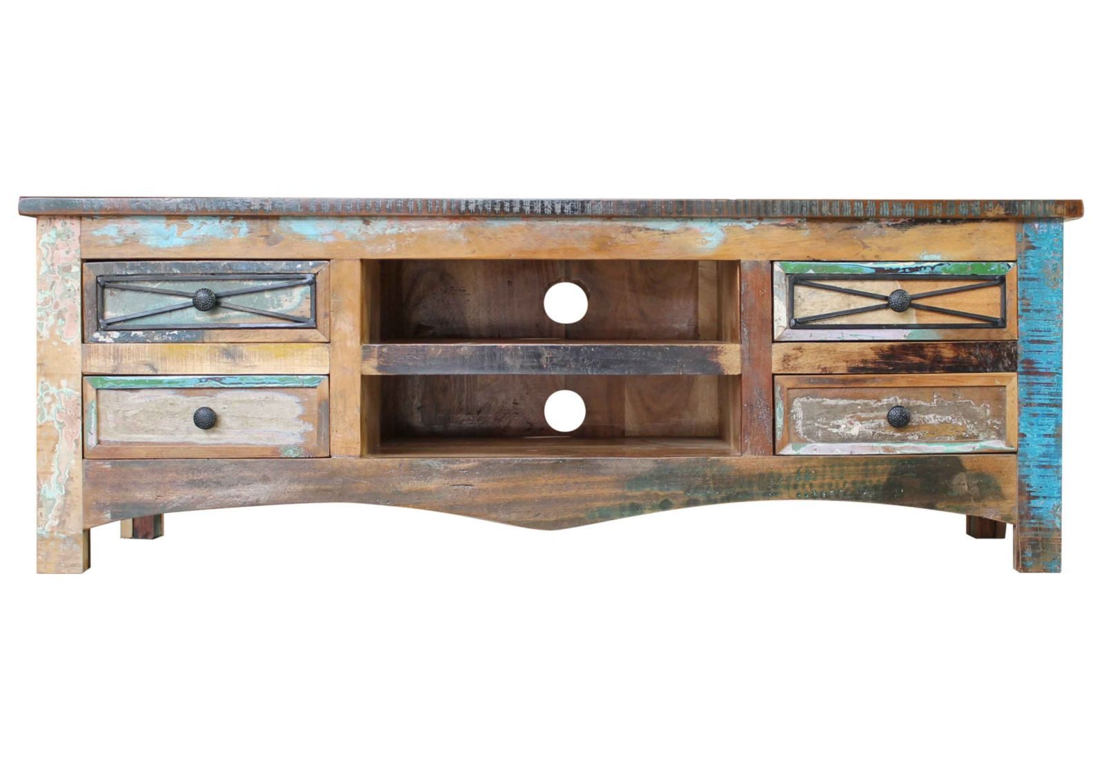 Massivmoebel24 TV-Board NATURE OF SPIRIT Altholz Massivholz mehrfarbig (Massivholz montiert 45 kg NATURE OF SPIRIT #01), Altholz 140x45x50 cm (BxTxH) mehrfarbig lackiert