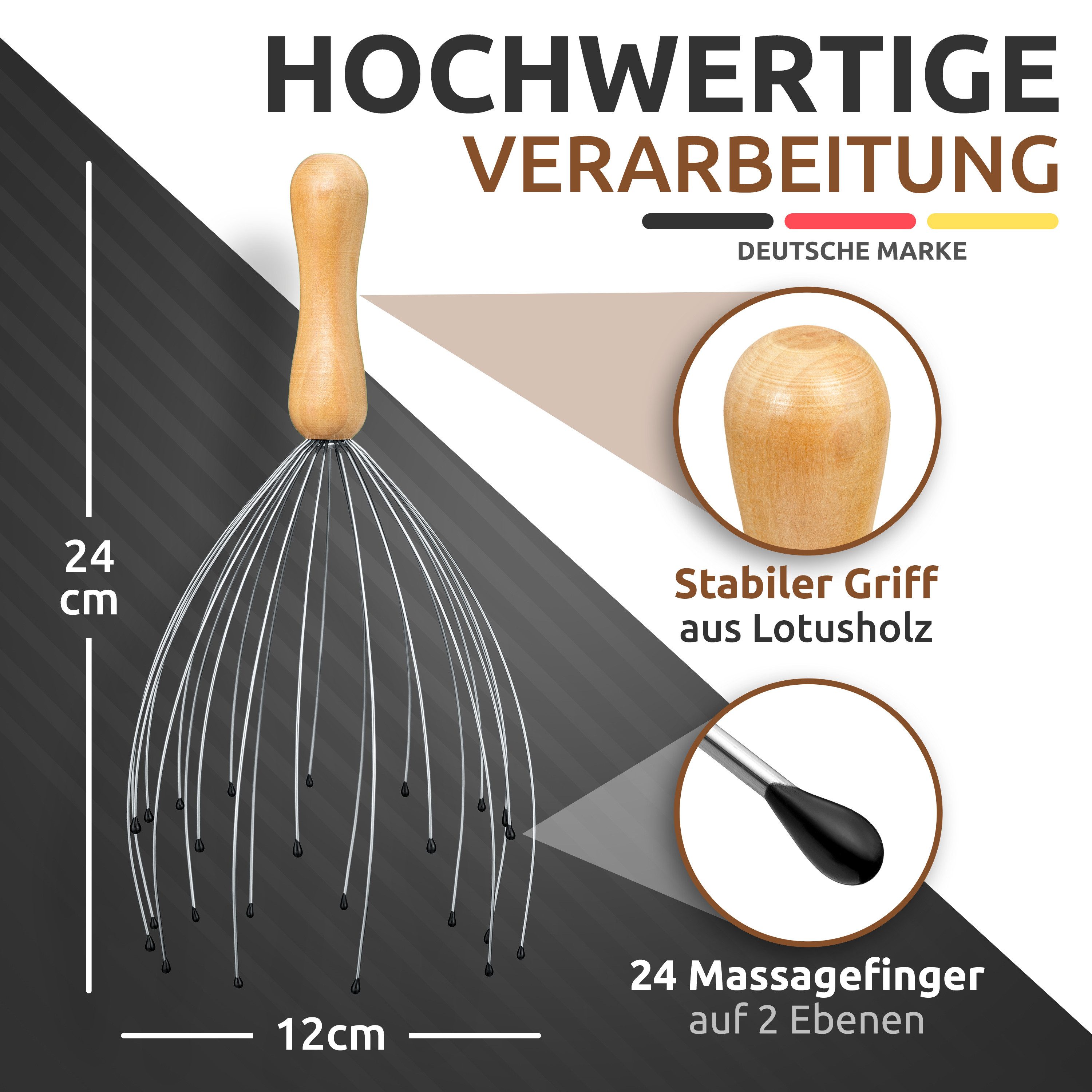 JK Trade Massagegerät Kopfmassage Spinne mit 24 Fingern auf 2 Ebenen, edle Geschenkbox
