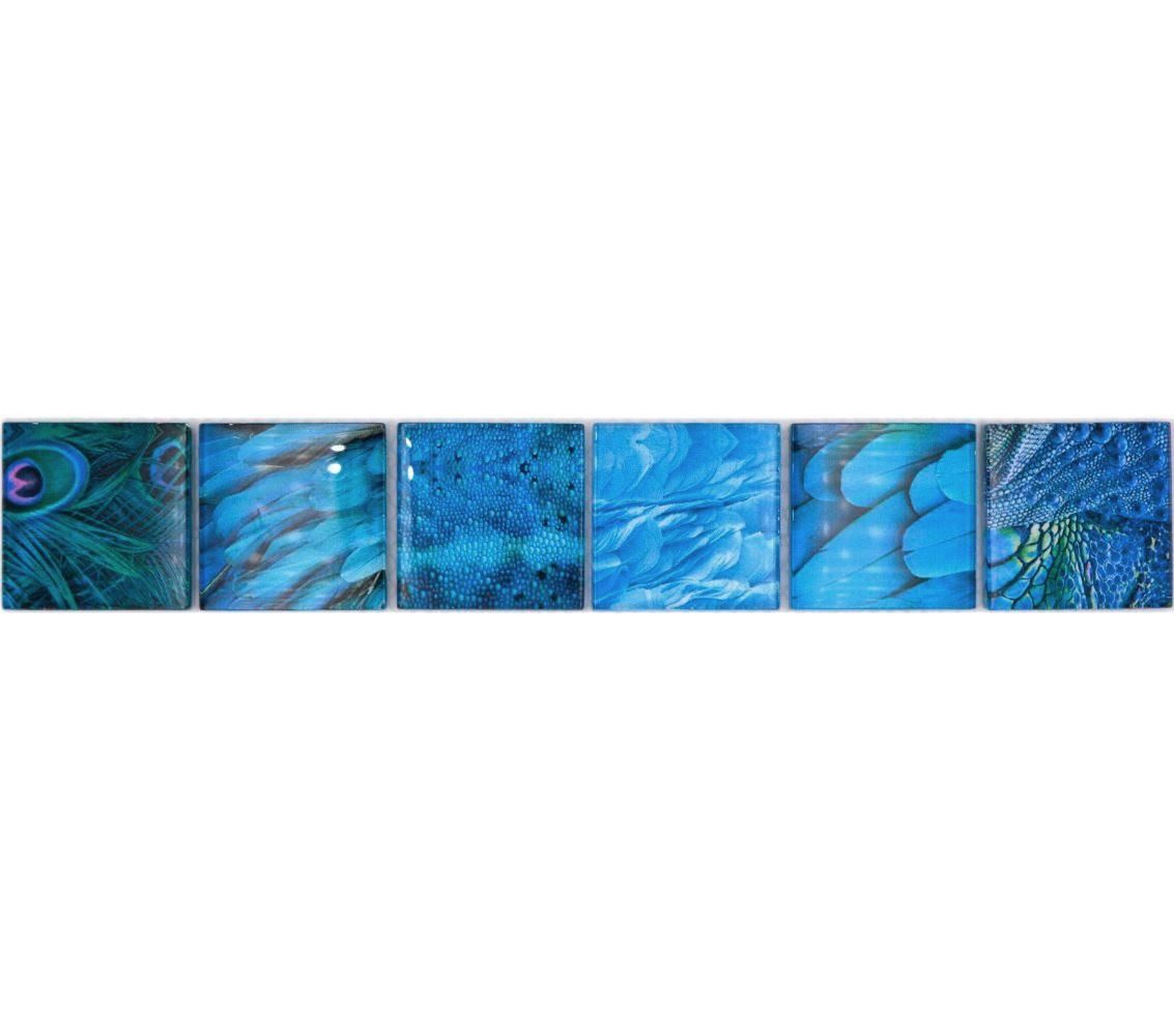 Mosani Fliesen-Bordüre Mosaik Borde Bordüre Glasmosaik Tierwelt BIRD Hellblau