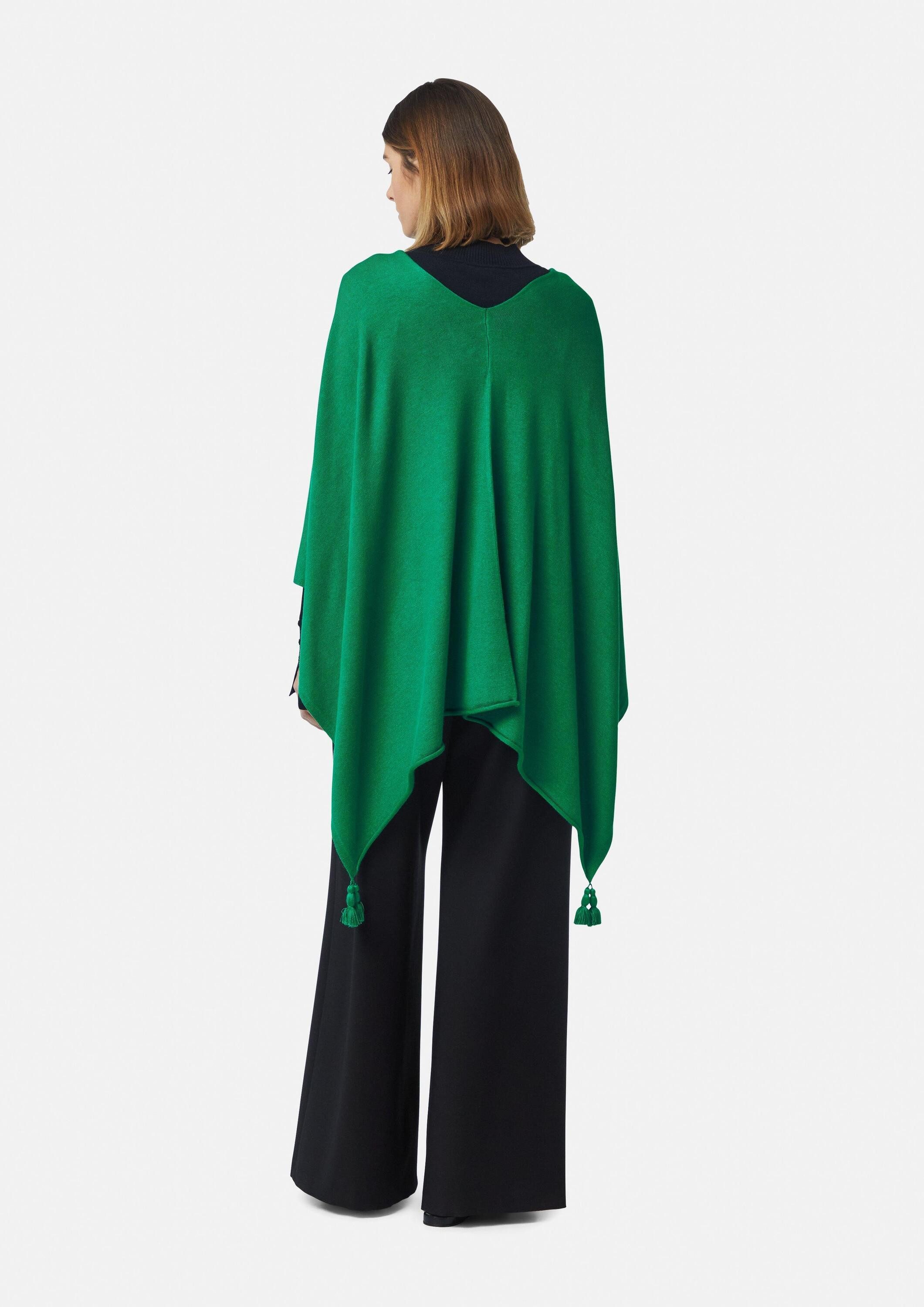 comma Poncho Indoor-Poncho Weicher Feinstrick-Poncho aus Viskosemix mit Quasten