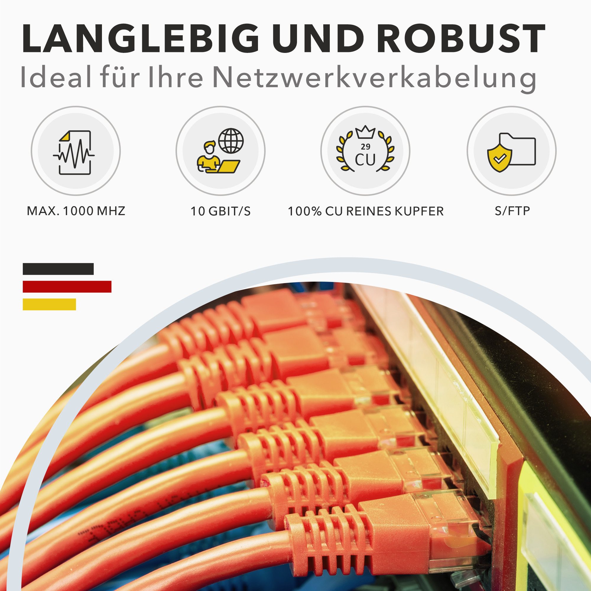 RedStar24 Cat.7 Netzwerkkabel Verlegekabel 1000 MHz S/FTP 50m Duplex Abrollbox Netzwerkkabel, (5000 cm)