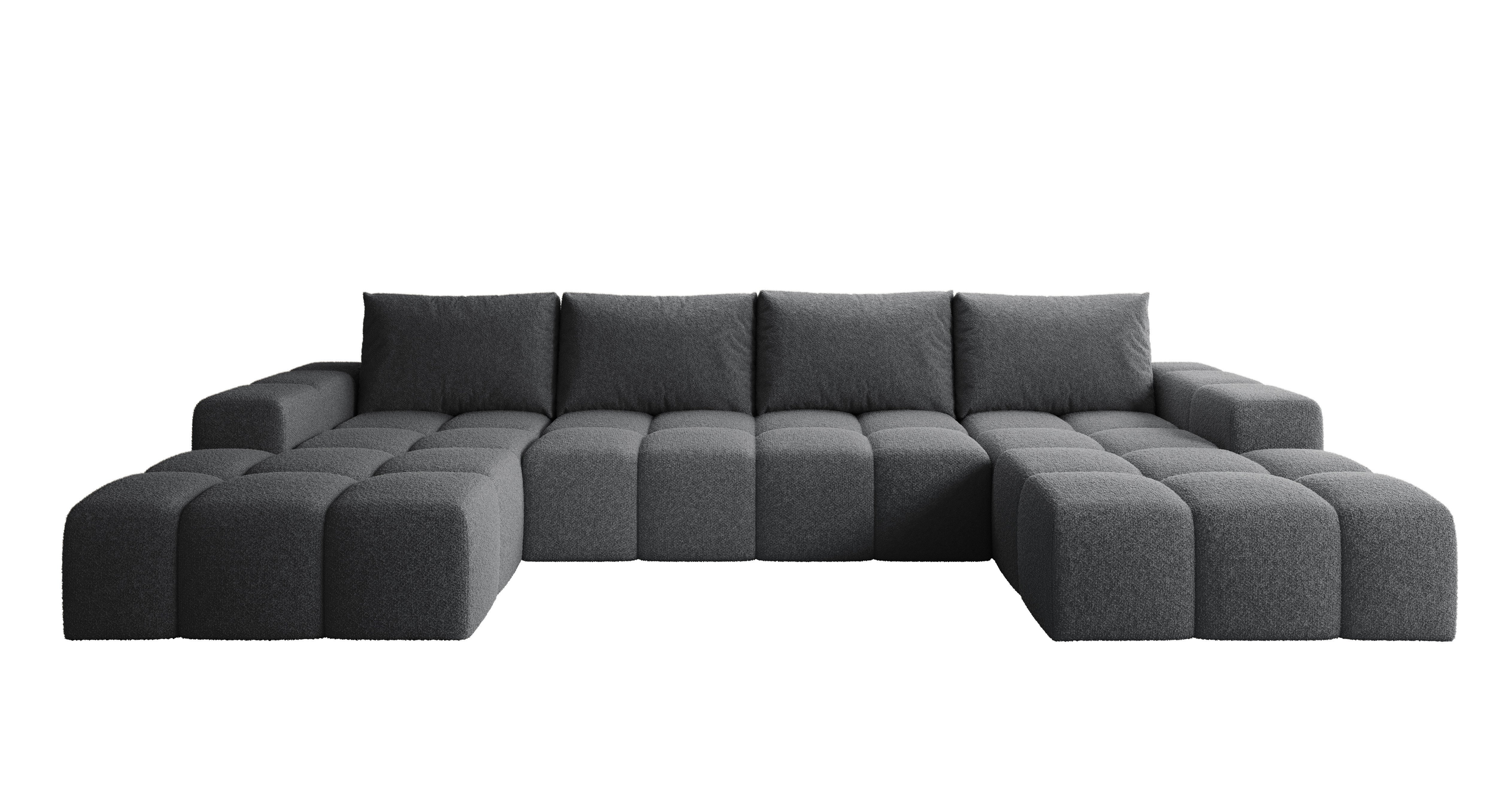 PROMETO Möbel Ecksofa Couch U-Form, Sofa U-Form Teddy-Bouclé, WebStoff -Cento