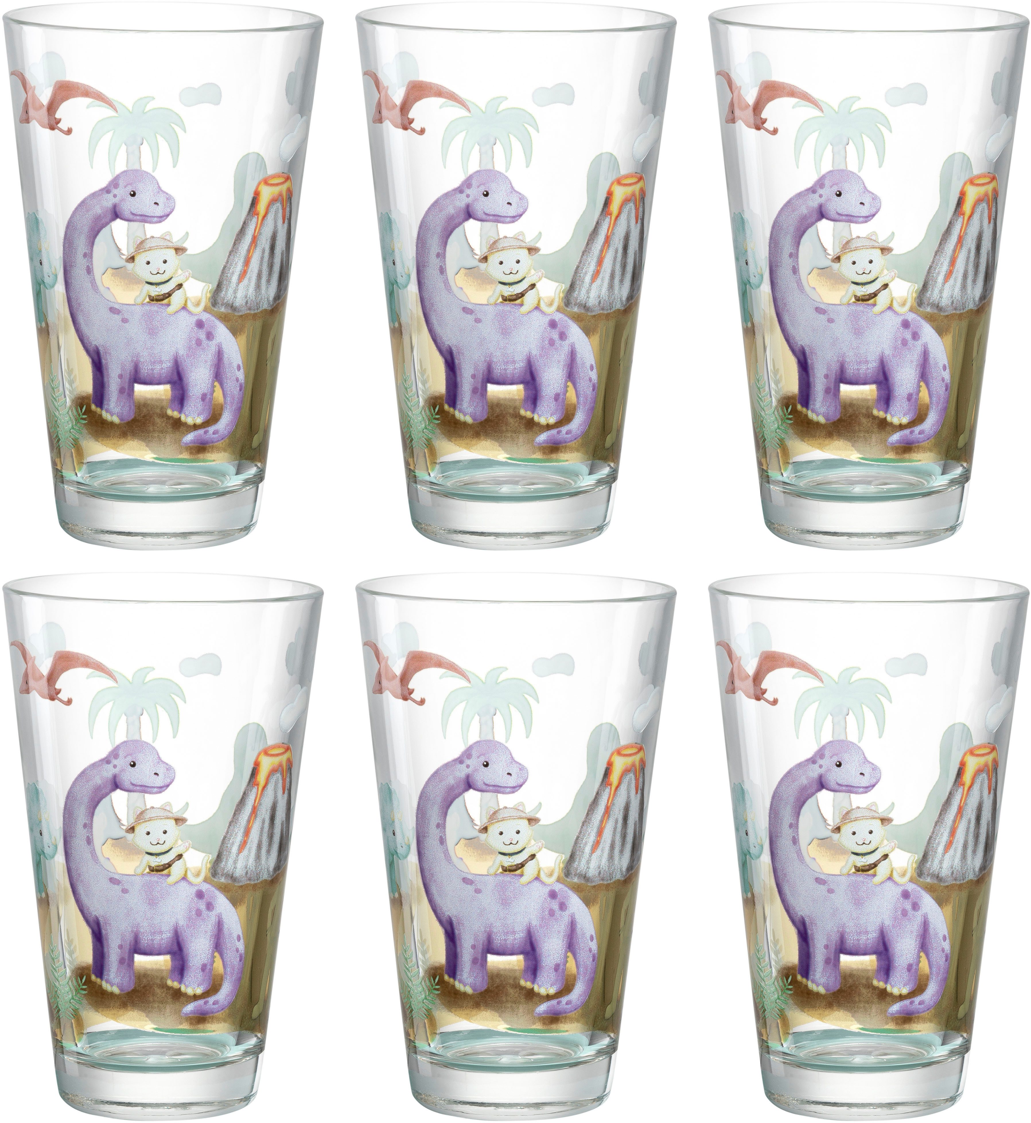 LEONARDO Gläser-Set Dino BAMBINI AVVENTURA, 6-tlg., Glas, 300 ml, 6-teilig