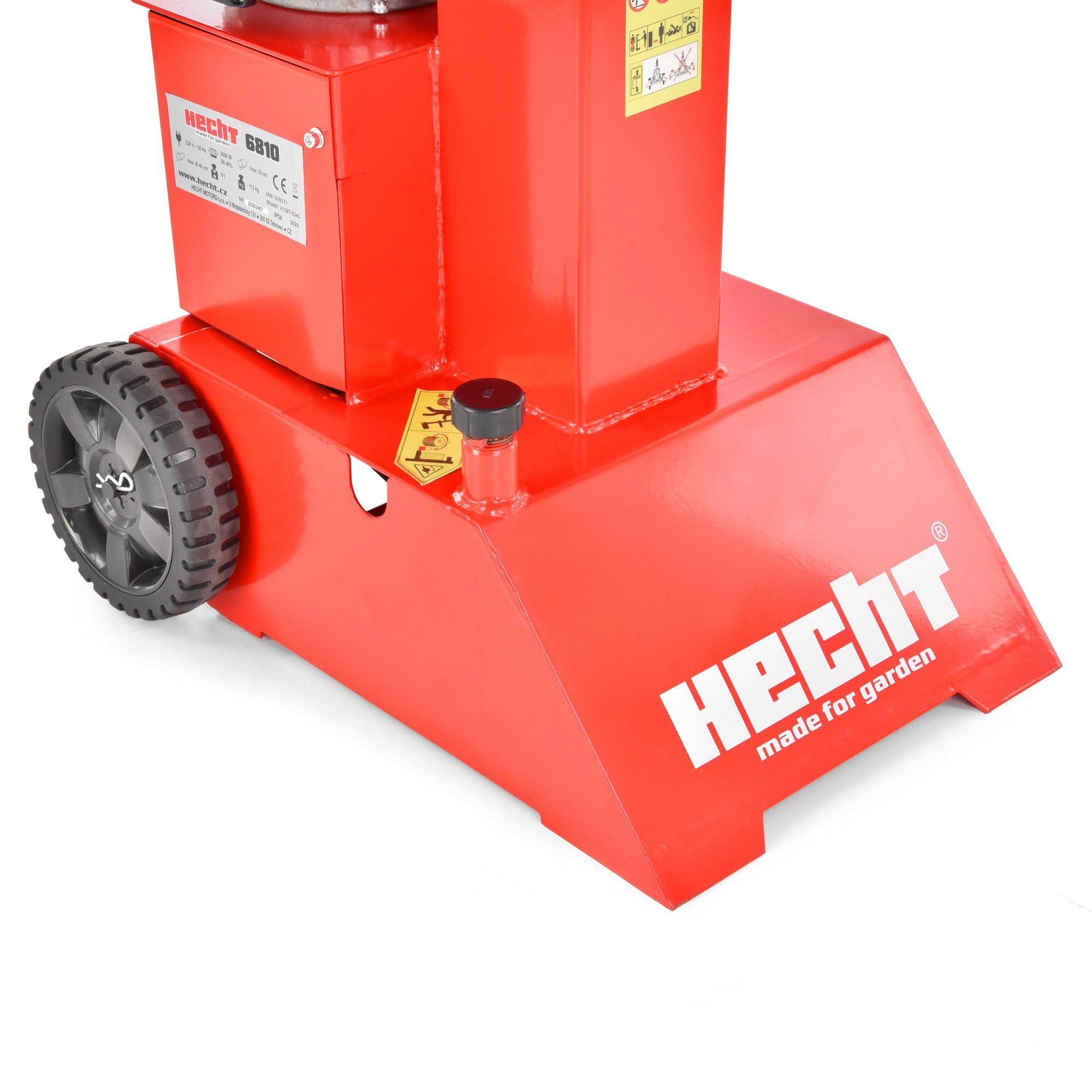 Hecht Holzspalter 6810 Power Elektro 8 t Spaltdruck 3000 W stehend, Spaltgutlänge bis 55 cm, Spaltgutdurchmesser bis 30 cm, 215 bar Hydraulikdruck, Zweihandbedienung, Transporträder, 230 V