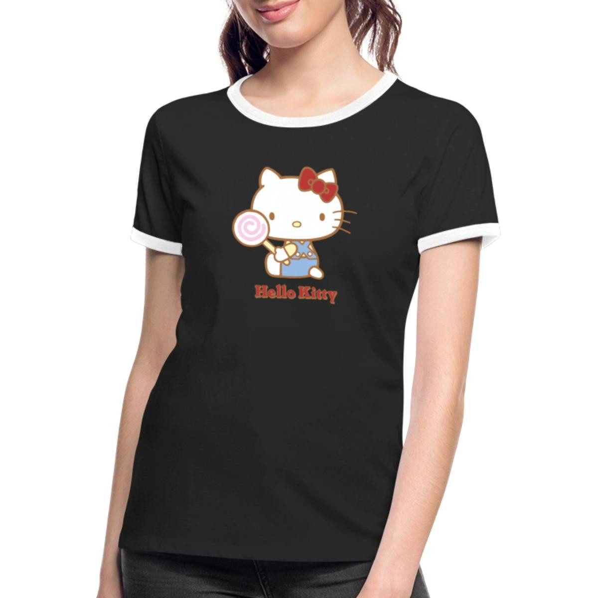 T-Shirt Hello Kitty Mit Lollipop Frauen Kontrast T-Shirt
