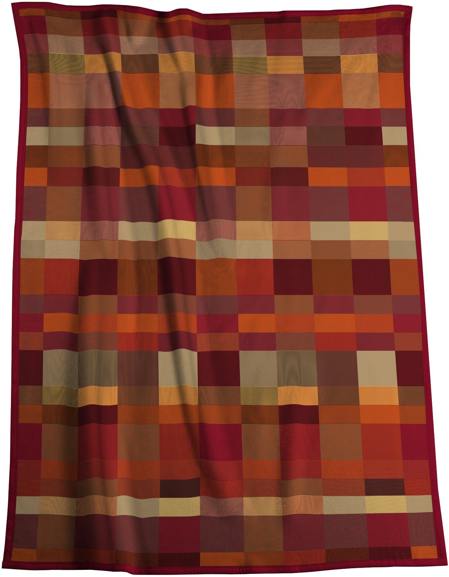 Wohndecke Color Squares Terra, orange-rot karierte Sofadecke in 150x200, Bi günstig online kaufen