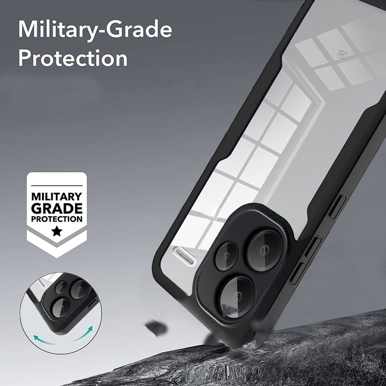 Wigento Handyhülle Für Xiaomi Redmi 14C Full Cover Acrylic Hybrid TPU Hülle Dunkelgrün, 360 Grad Schutz, stoßdämpfend, robust