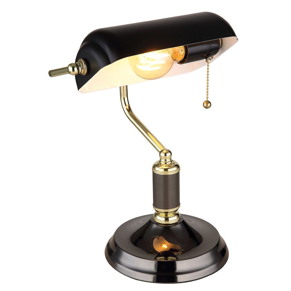 Globo Schreibtischlampe, Leuchtmittel nicht inklusive, Tischleuchte cm Schreibtischlampe Bankerlampe gold H anthrazit 34
