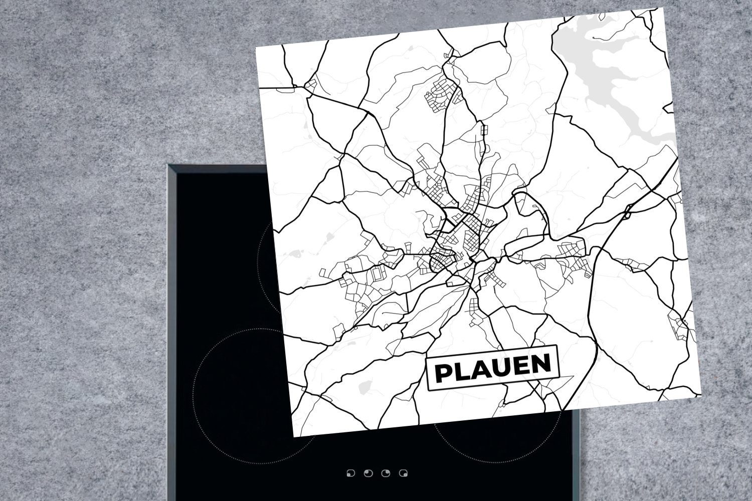 Stadtplan, MuchoWow für Herdblende-/Abdeckplatte küche Plauen Vinyl, - Karte 78x78 Arbeitsplatte (1 cm, - Ceranfeldabdeckung, tlg),
