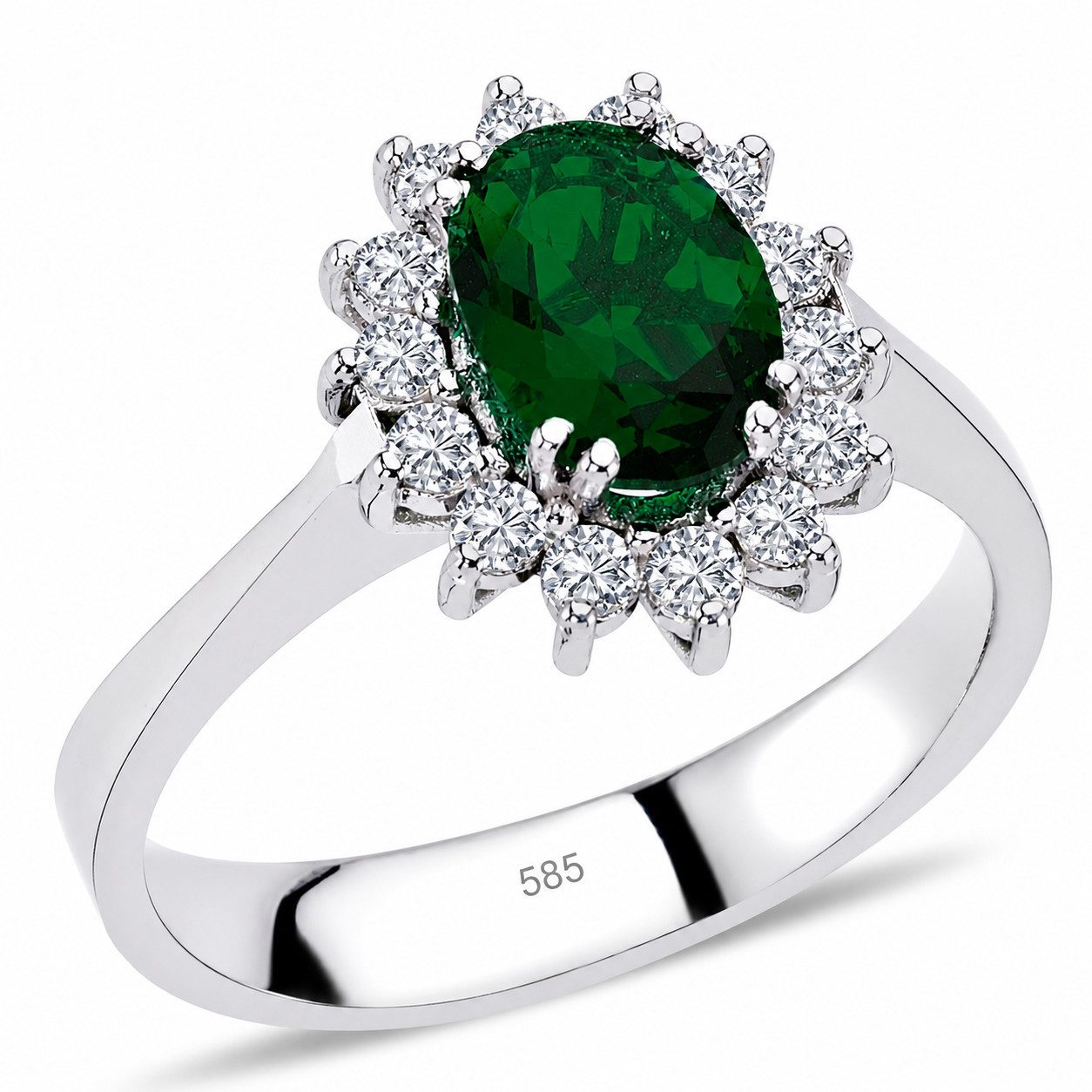 EinStein Diamant Diamantring Diamant Oval Smaragd Entourage Halo Ring 14 Karat Weißgold