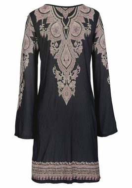 LASCANA Jerseykleid mit Bordürendruck und Schnürung am Ausschnitt, Sommerkleid