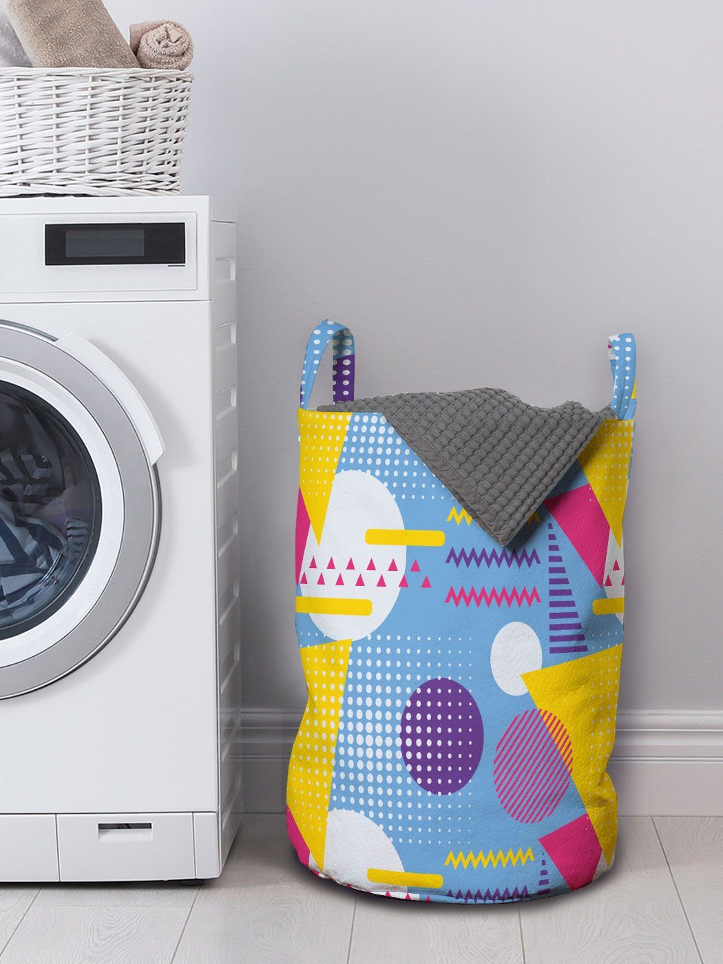 Abakuhaus Wäschesäckchen Wäschekorb mit Memphis-Art-Kunst-Bild für Geometrisch Waschsalons, Kordelzugverschluss Griffen