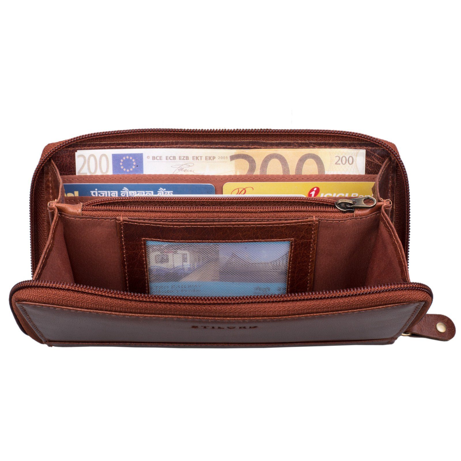 Portemonnaie braun Geldbörse - Schutz RFID STILORD Damen mit mandel "Saskia"