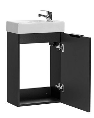 einfachgutemoebel Waschtisch-Set Badezimmer Waschplatz Blackened 60cm, Raumspar-Becken weiß, schwarz, (Badmöbel Set, 1-St., Waschtisch Unterschrank)