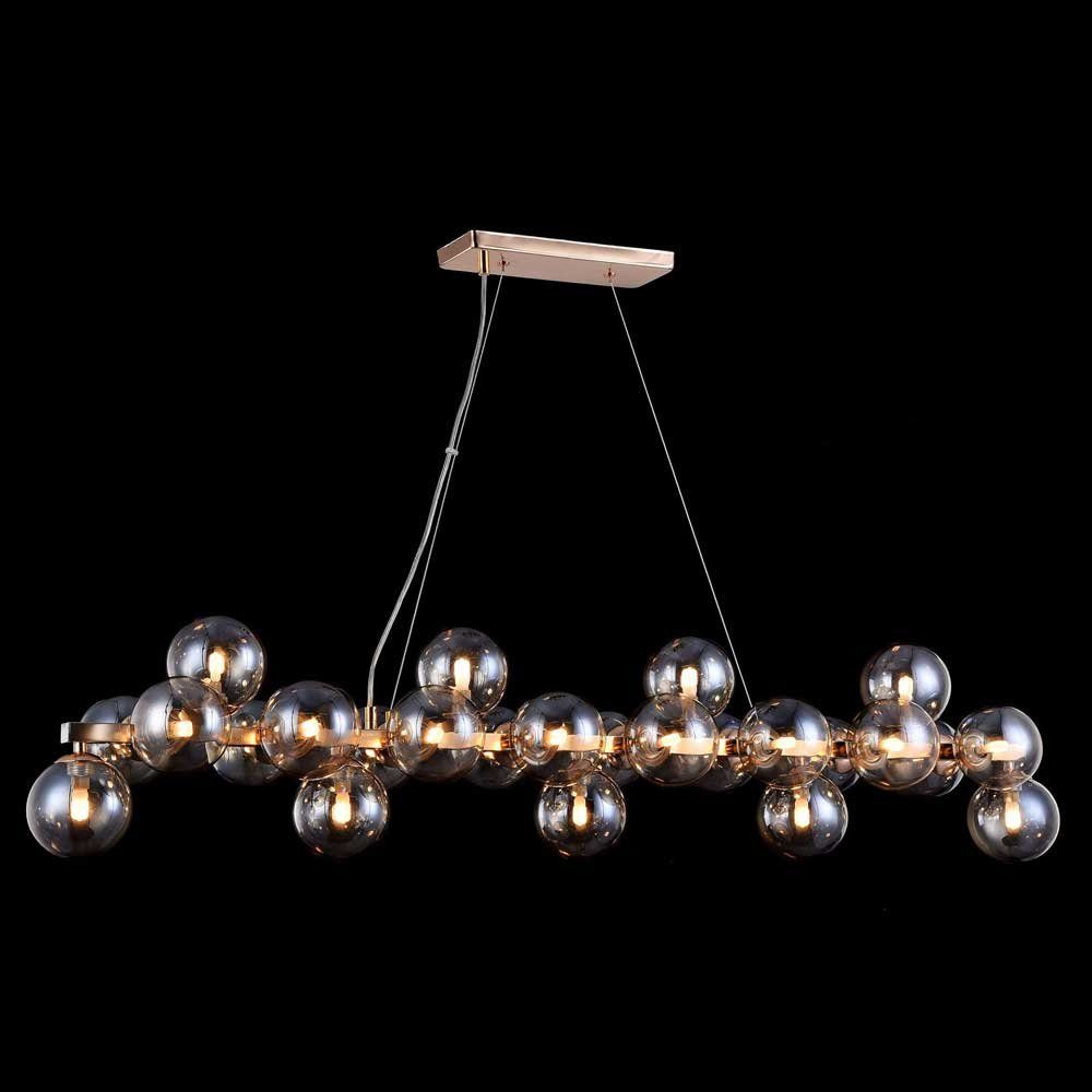Licht-Trend Pendelleuchte Glamouröse Esstischlampe Glob 120cm farben 25 x Rauchglas Gold, Rauch