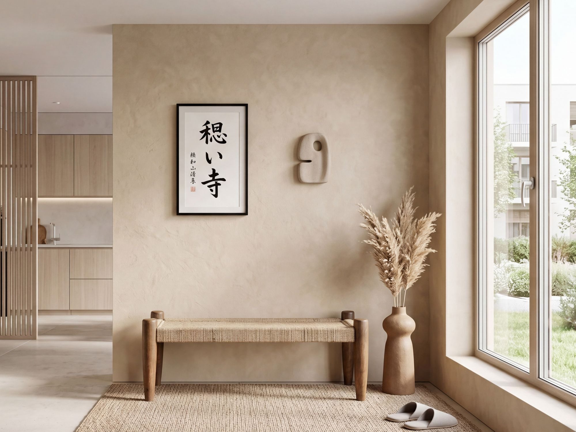 Wohnling Sitzbank WL7.436 Polsterbank Flurbank Massivholz Holzbank Jute Braun 120cm (Bequemes Sitzmöbel für dein Zuhause), Komfortable Polsterbank mit Massivholz-Beinen