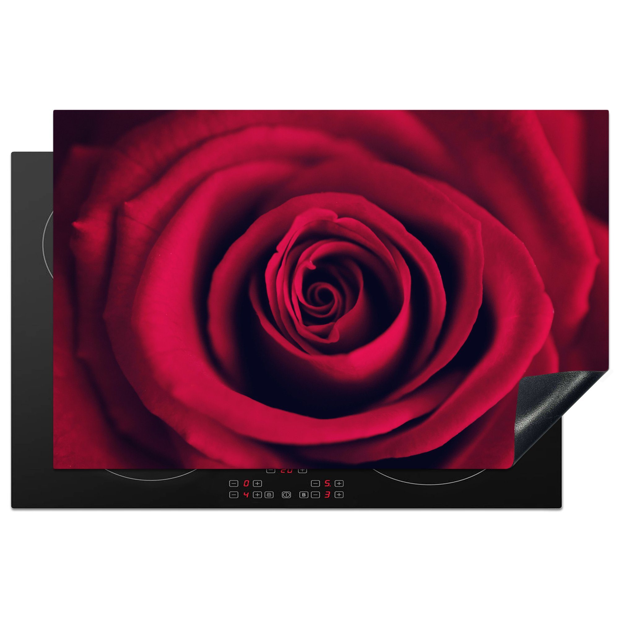 Herdblende-/Abdeckplatte 81x52 Rot - für cm, Vinyl, MuchoWow Rosen Schutz tlg), Ceranfeldabdeckung Blumen, (1 - küche, die Induktionskochfeld