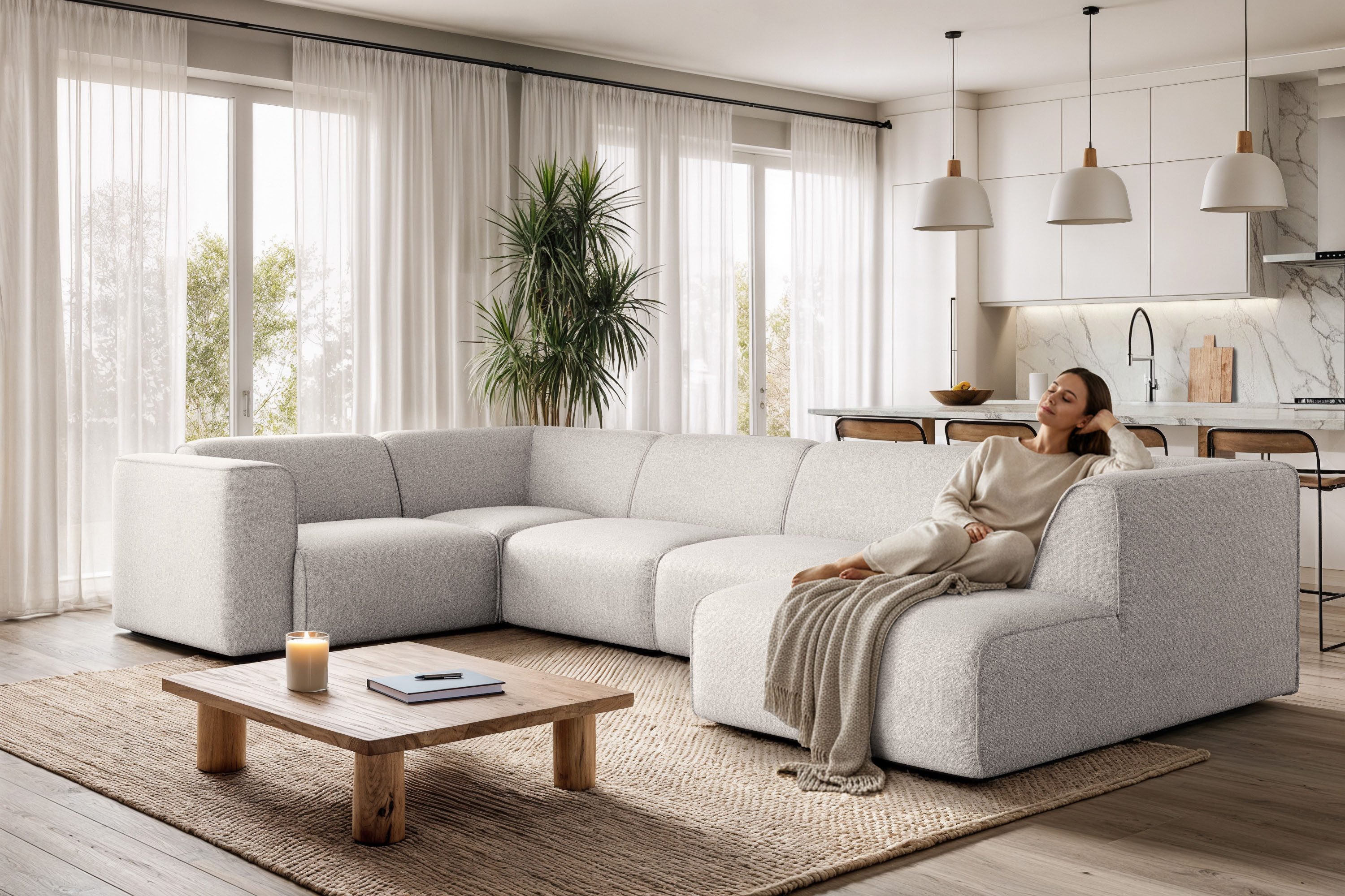 OTTO home Wohnlandschaft Merid U-Form, B: 367 cm, jederzeit durch Module erweiterbar