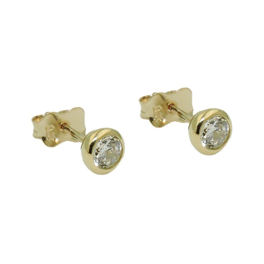 Schmuck Krone Paar Ohrstecker Paar Solitär Ohrstecker Stecker weiße Zirkonia 5mm rund 375 Gold Gelbgold, Gold 375