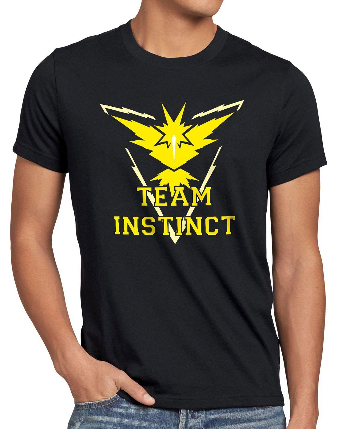 style3 Print-Shirt Herren T-Shirt Team Instinct gelb instinkt intuition boy poeball poke arena game schwarz