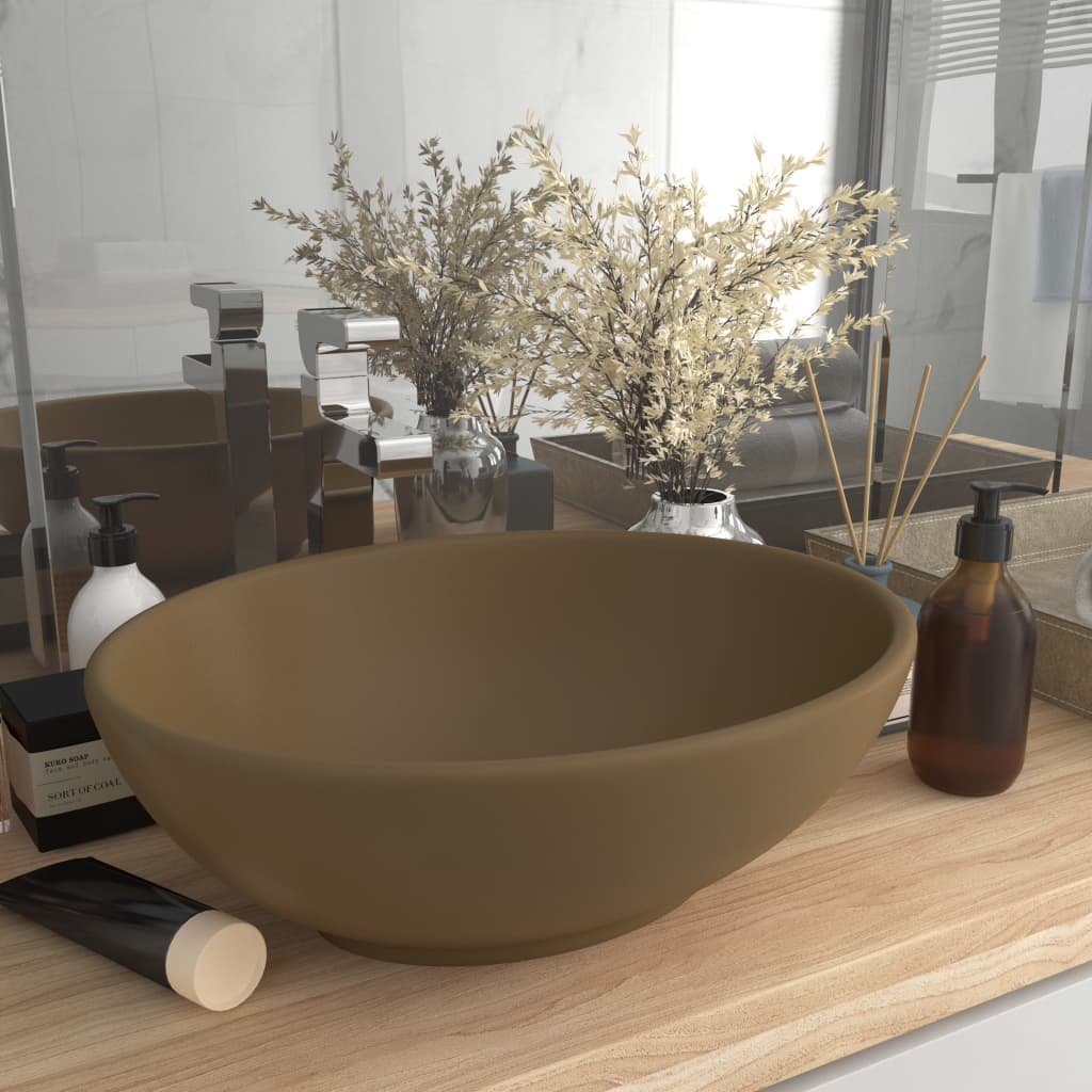 vidaXL Waschbecken Luxuriöses Ovales Waschbecken Matt Creme 40x33 cm Keramik