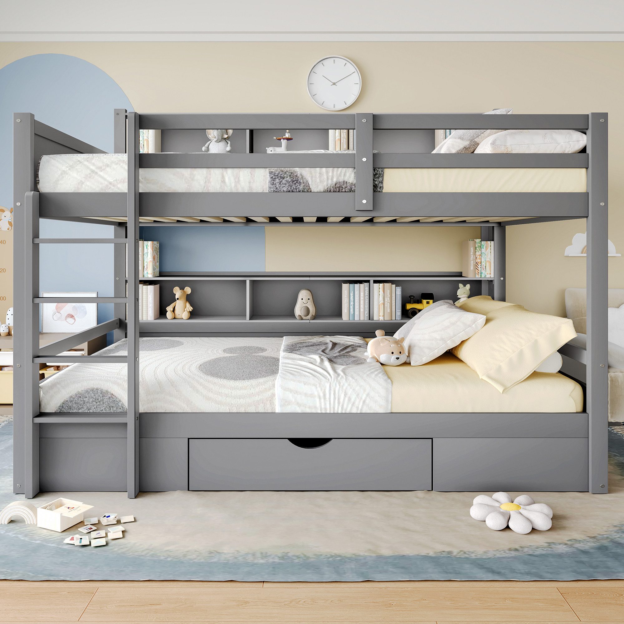 TavilaEcon Etagenbett Kinderbett Jugendbett mit Schubladen und Staufächern, 90x200cm