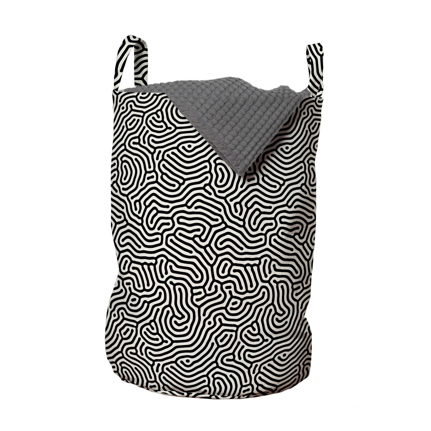 Abakuhaus Wäschesäckchen Wäschekorb mit Griffen Kordelzugverschluss für Waschsalons, Schwarz und weiß Maze Labyrinth