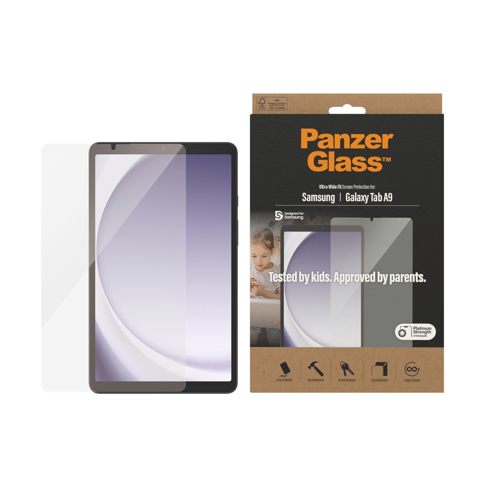PanzerGlass Ultra Wide Fit Displayschutz für Samsung Galaxy Tab A9, Displayschutzglas, Displayschutzfolie, Schutzfolie, Bildschirmschutz, kratz- & stoßfest