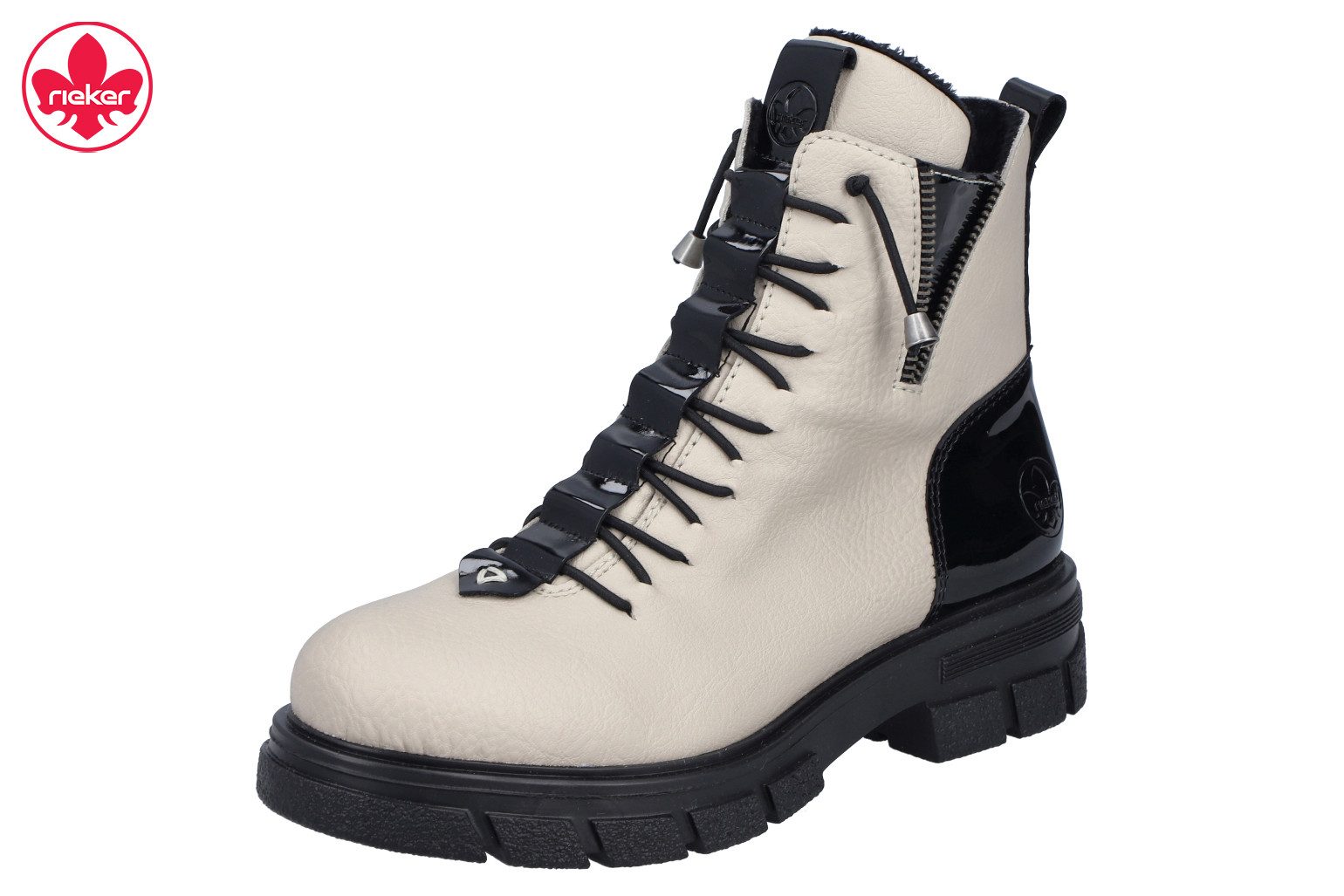 Rieker Schnürboots Stiefelette mit Gummizug-Schnürung und Lack-Details