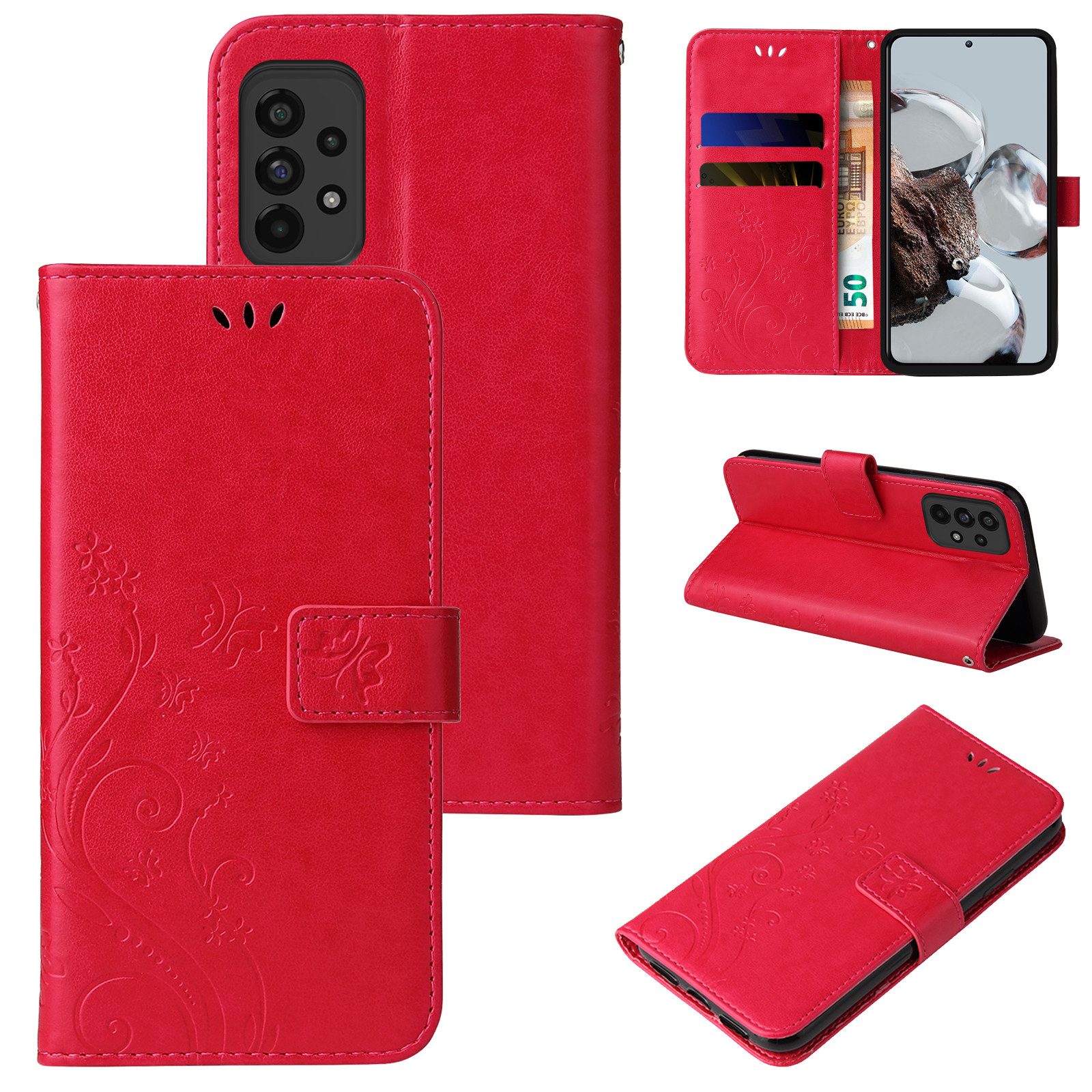 Tec-Expert Handyhülle Cover Tasche Hülle für Samsung Galaxy A73 5G 6,7 Zoll, Klapphülle Case mit Kartenfach Fliphülle aufstellbar, Motiv Blumen