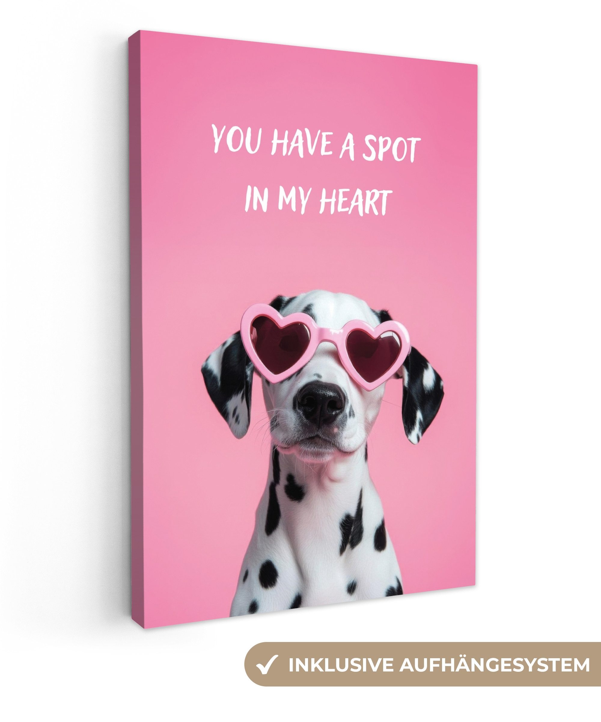 OneMillionCanvasses® Leinwandbild Herzen - Hund - Valentinstag - Rosa, Fotodruck (1 St), Leinwand Canvas Wandbild, Wanddekoration 20x30 cm