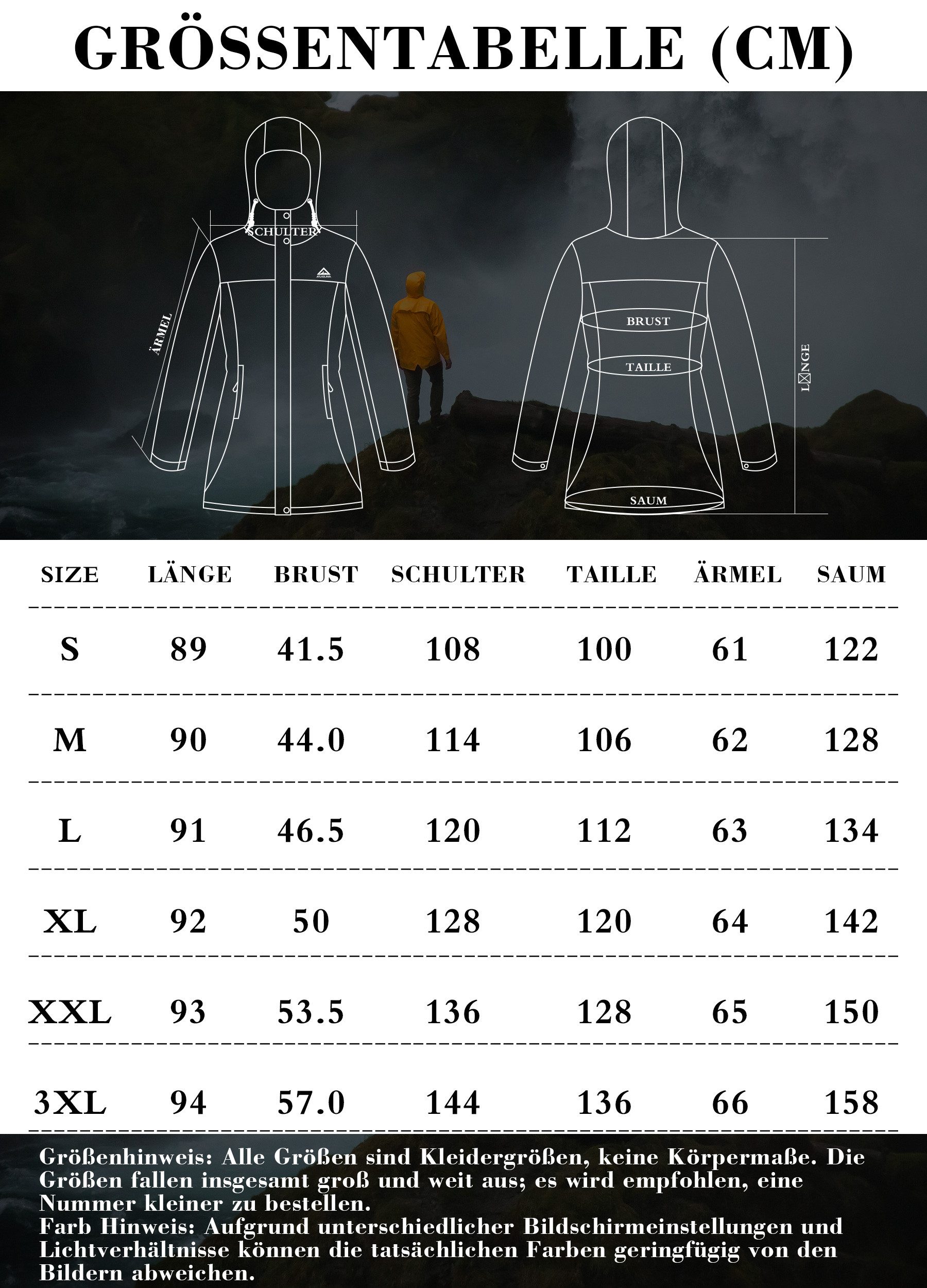 ATLASLAVA Regenmantel Damen Übergangsjacke PU Wasserdicht (1-tlg) Frauen Regenjacke Lang Parka Regenparka mit Kapuze Outdoor