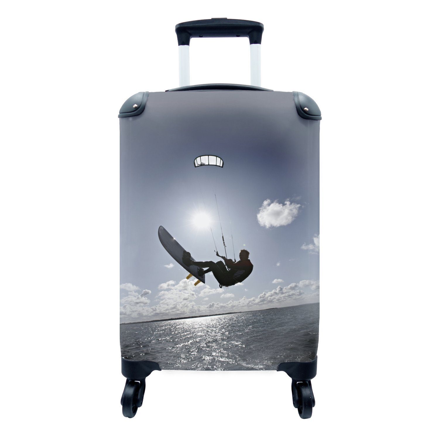 MuchoWow Handgepäckkoffer Kite-surfender Mann auf ruhigem Wasser, 4 Rollen, Reisetasche mit rollen, Handgepäck für Ferien, Trolley, Reisekoffer
