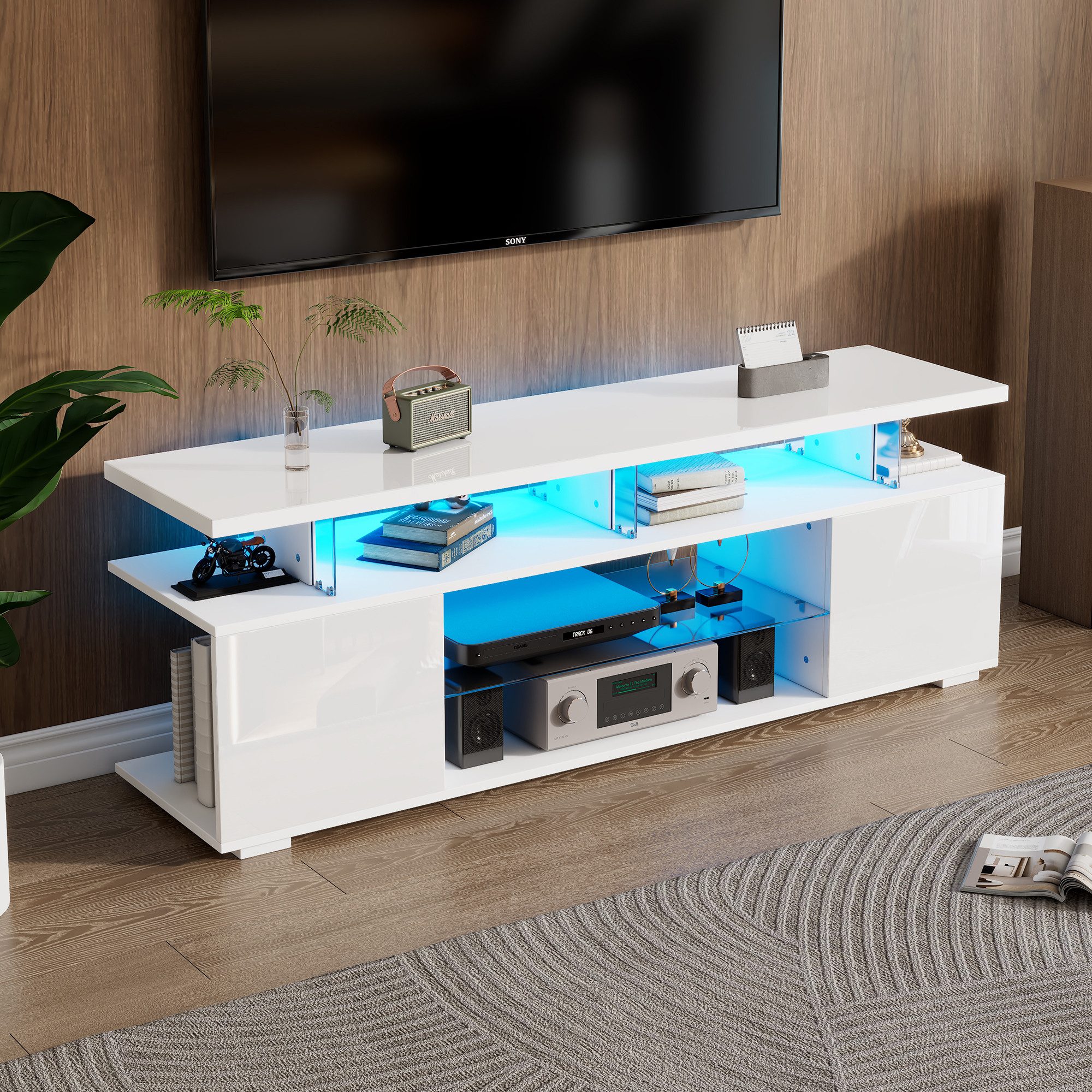 MODFU Lowboard Low-Panel-Hochglanz-TV-Ständer mit große Stauräume (TV-Panel günstig online kaufen