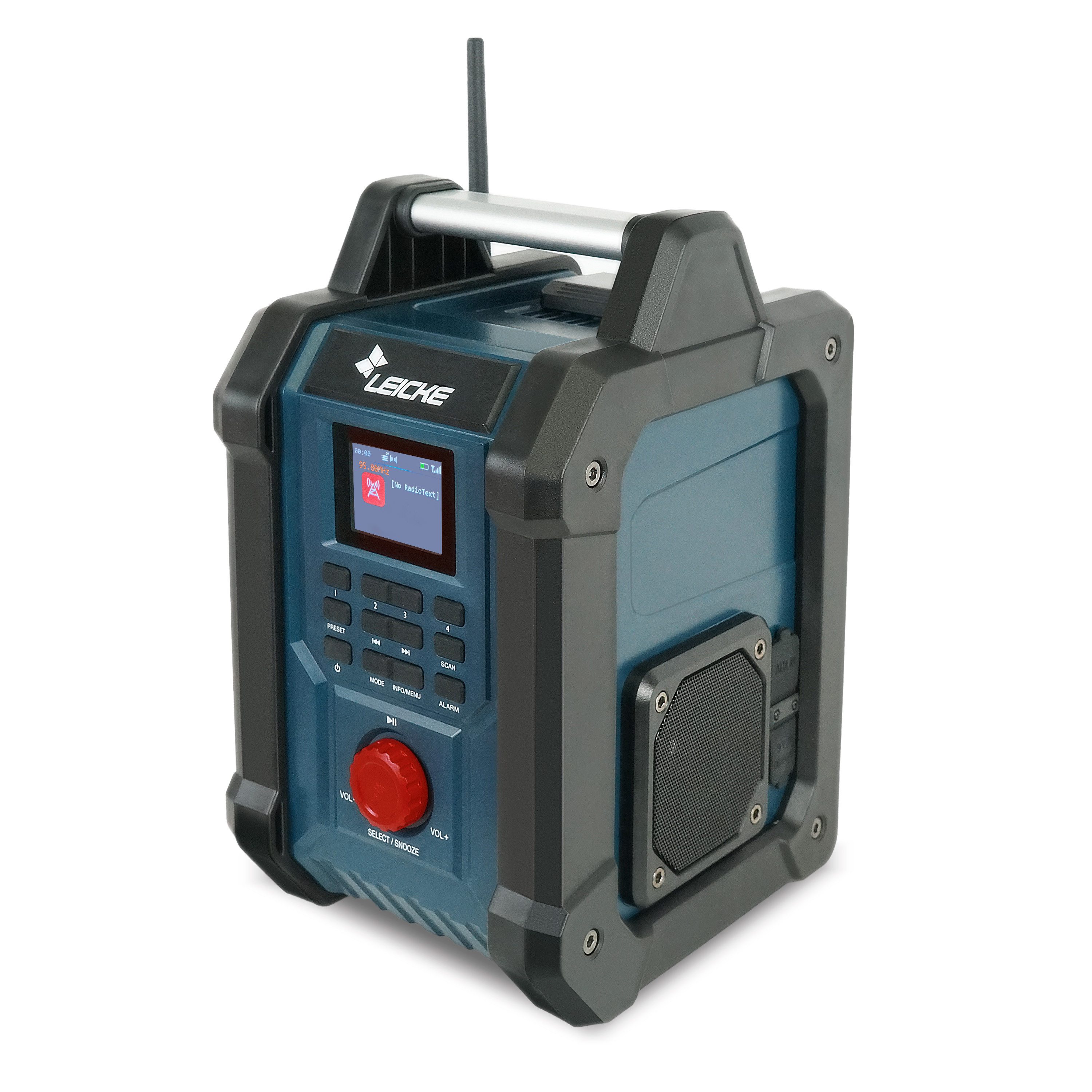 Leicke Baustellenradio DAB+, FM, BT, AUX, 4000mAh, 2×15W, LCD 2.4" Baustellenradio (Equalizer, Wecker, Schlaf-Timer, Beleuchtung, Inaktives Standby)