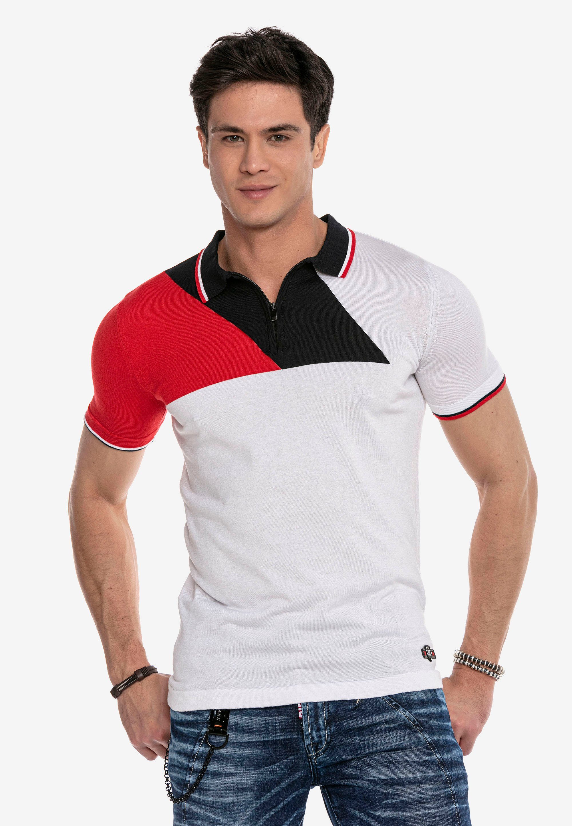 Cipo & Baxx Poloshirt im modernen Strickdesign weiß | Poloshirts