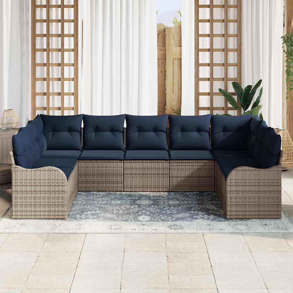 vidaXL Gartenlounge-Set Gartensofa-set Grau Poly-Rattan, (9-tlg)