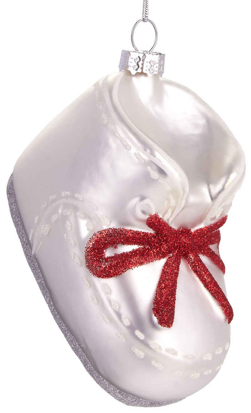 BRUBAKER Christbaumschmuck »Handbemalte Weihnachtskugel Babyschuh mit Schleife«, niedliche Weihnachtsdekoration aus Glas, mundgeblasenes Unikat - ca. 9 cm