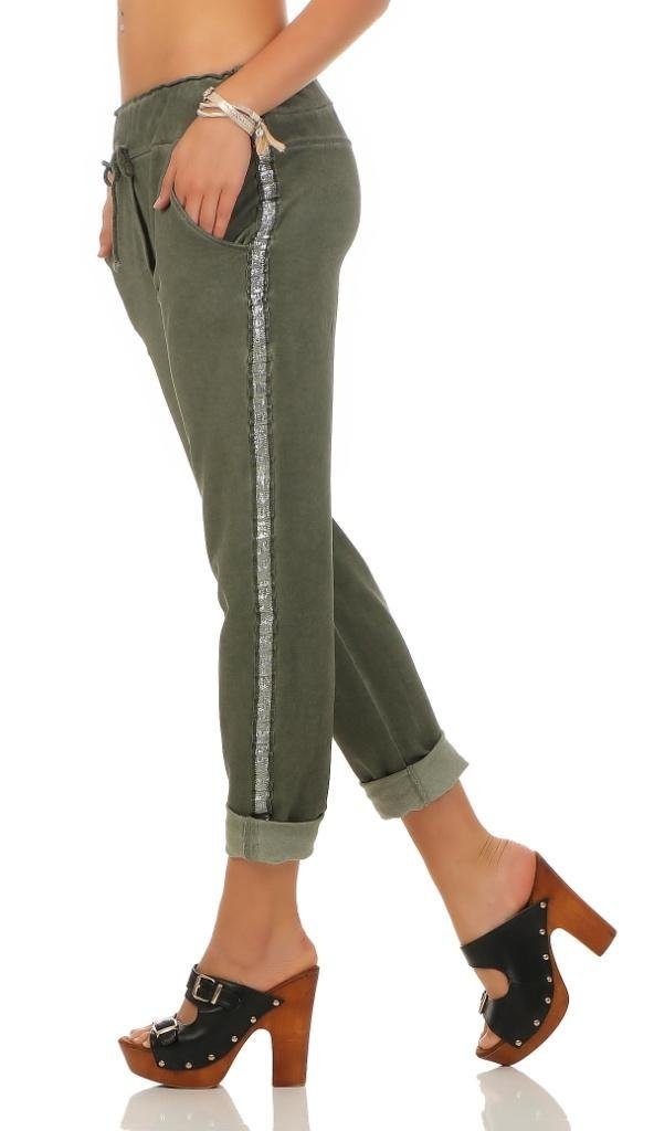 Mississhop Jogginghose Damen Baumwollhose seitlichen Glitzerstreifen günstig online kaufen
