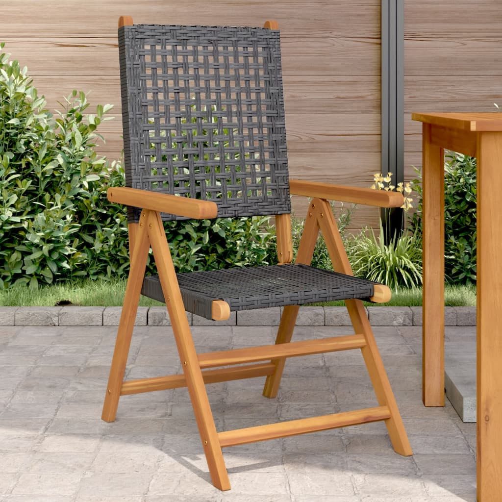furnicato Gartenstuhl aus Echtholz und Poly Rattan 57x70x109 cm Schwarz (2 St), Klappbare Sitzgruppe mit Liegefunktion und witterungsbeständigem PE