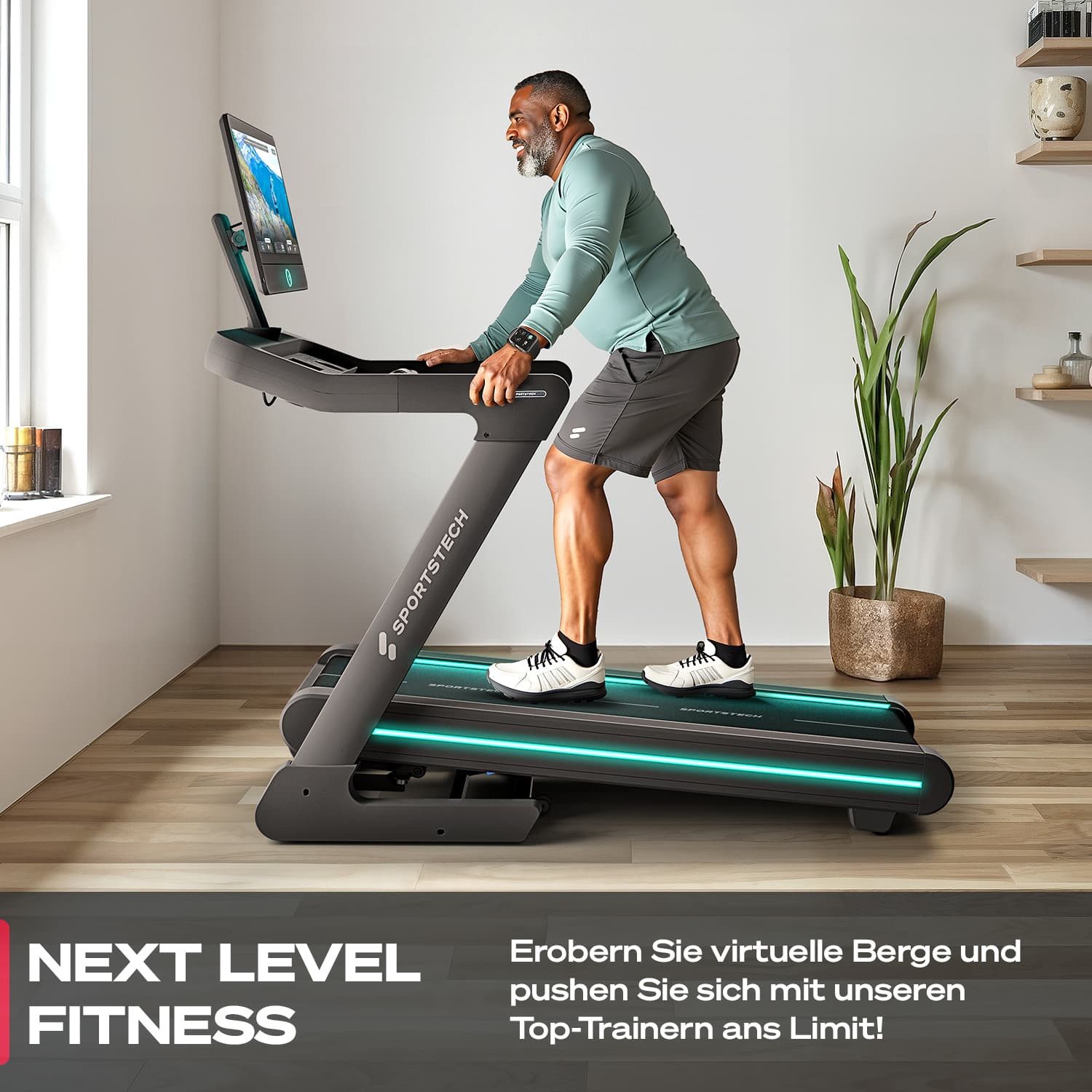 Sportstech Laufband Sportstech sTread Pro, Bis 20 km/h, 15 Steigungen, klappbar & Touchdisplay