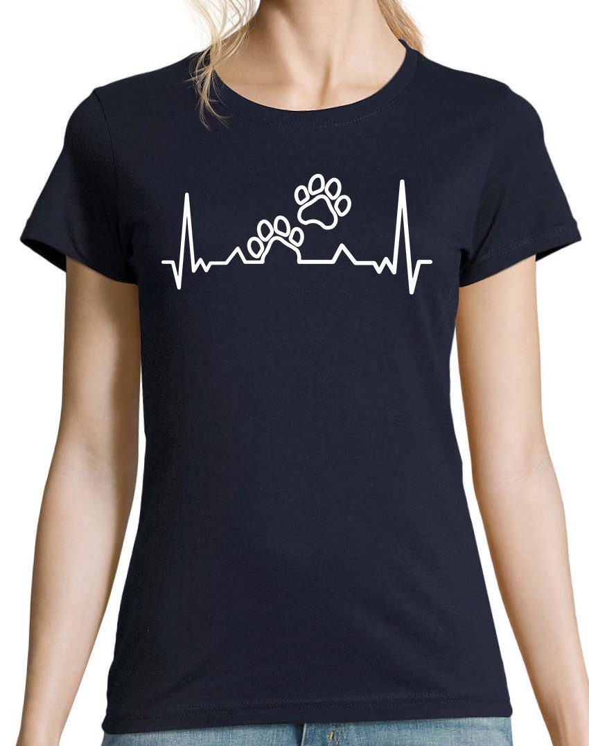 Navyblau Designz T-Shirt Shirt trendigem Damen Frontprint Hundepfoten Heartbeat Youth mit