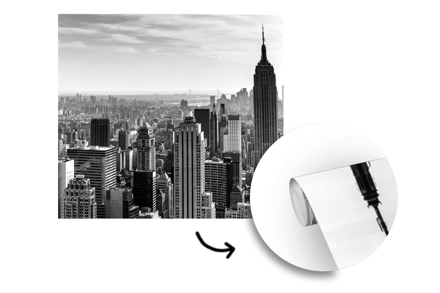 schwarz weiß, Fototapete - bedruckt, oder für Schlafzimmer, Yorker (5 Wohnzimmer Matt, St), Vinyl New MuchoWow Wandtapete Tapete und Skyline