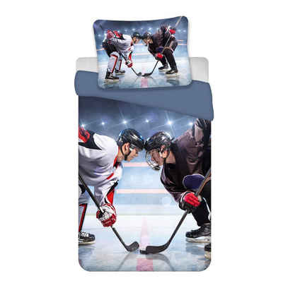 Kinderbettwäsche Bettwäsche Hockey Eishockey Kissenbezug 80 x 80 cm und Bettbezug 135 x 200 cm, BrandMac