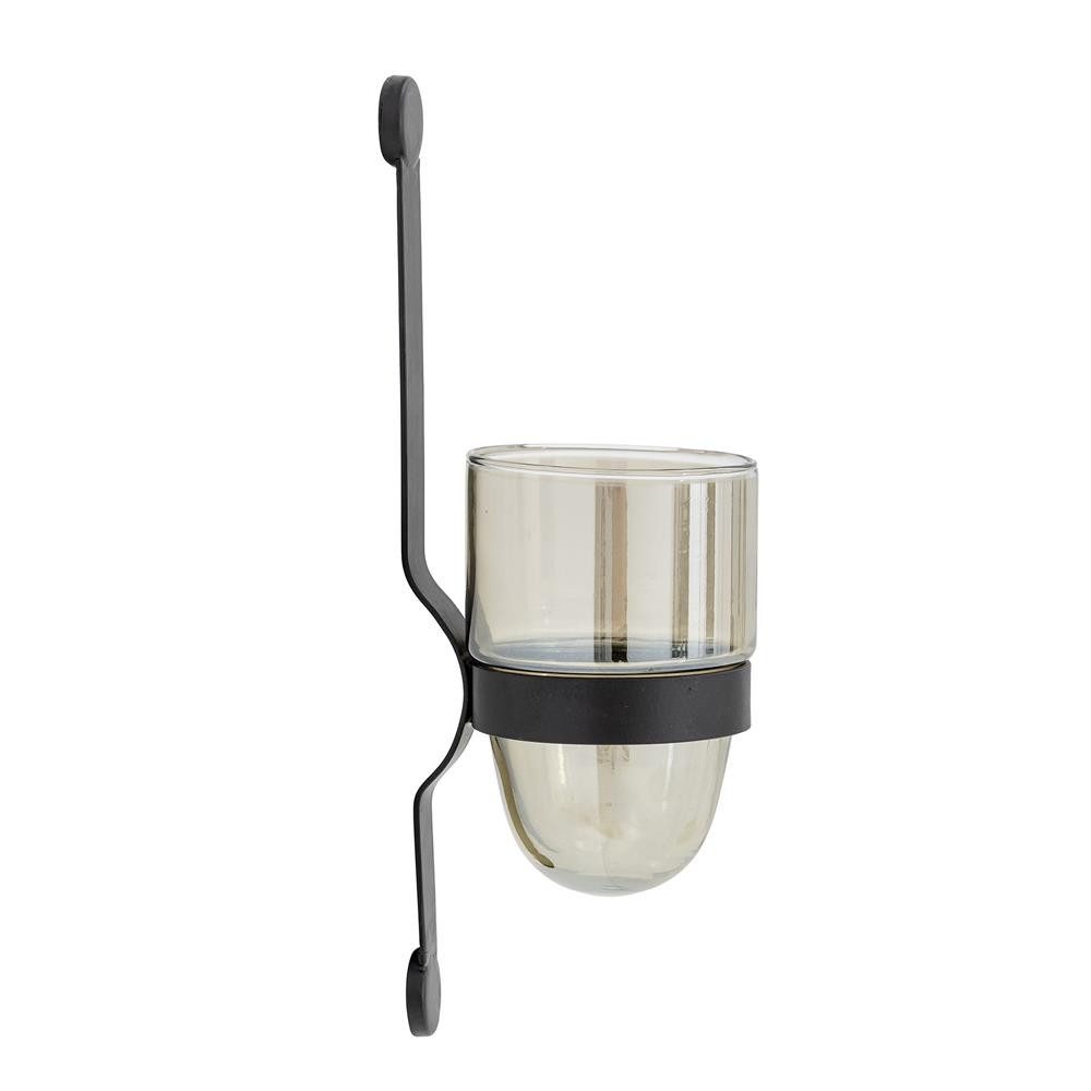 Bloomingville Teelichthalter Jasmina Wandteelichthalter, Schwarz, Glas, L10,5xH35,5xW14 cm, Wandlaterne, Teelichtlampe, Balkonbeleuchtung, Glaslaterne Kerzenlicht