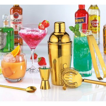 Cilio Cocktail Shaker Bar-Set 5-teilig GOLDEN MULE, Edelstahl, (Set, 5-tlg., je 1x Cocktailshaker, Cocktaillöffel, Barmaß, Barsieb und Eiszange), Shaker Cocktaillöffel Barmaß Barsieb Eiszange