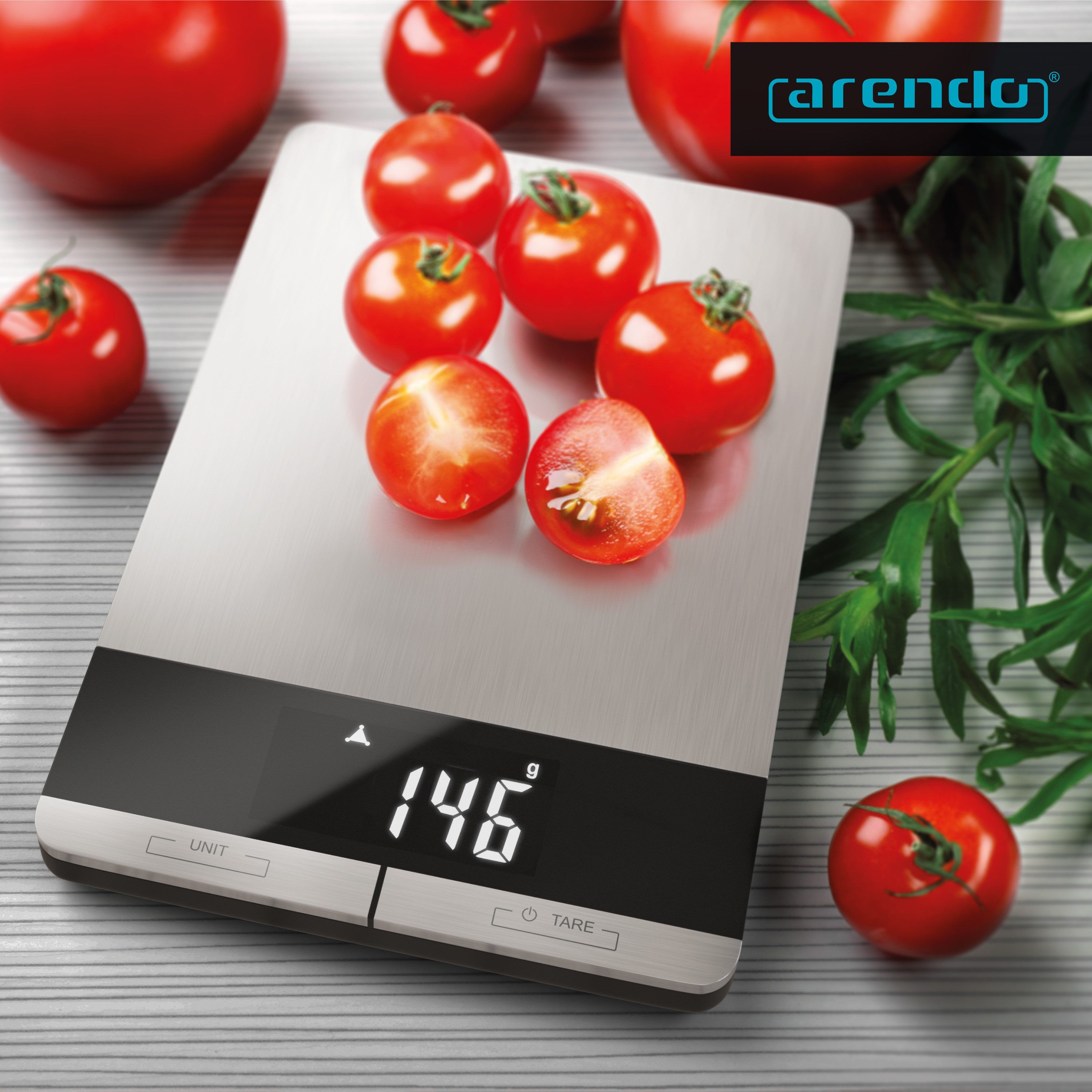 Arendo Küchenwaage Digital, Edelstahl, bis 5000 g, Digitalwaage, Touch, Tara, Hold, (1-tlg), Überlastanzeige, automatische Abschaltung, Antirutschfüße, GS, präzise